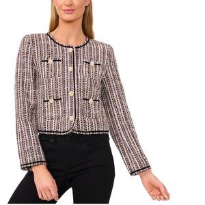Cece Women's Collarless Patch Pocket Tweed Jacket